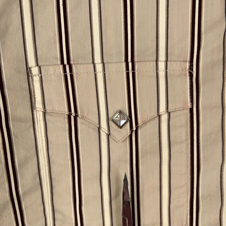 Vintage Guess Shirt Mens Large Beige Striped Stretch Diamond Snap Western 90s - Image 4 of 4