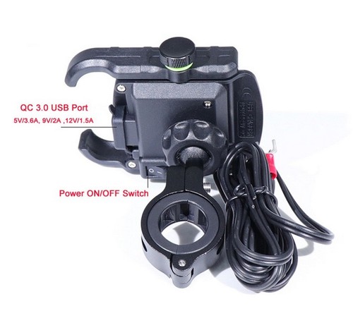 Motorbike Handlebar Mirror Mobile Phone Holder Built-in 3.0 USB Charger BLACK - Bild 5 von 8