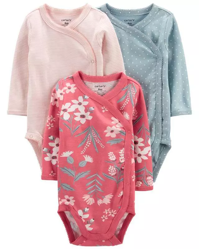 Carter's Baby Girls Floral Printed Long Sleeved Bodysuits, Pack of