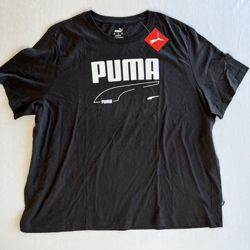 Puma Men's 3XL T-Shirt Black Short Sleeve Large Logo Front White Stripe New