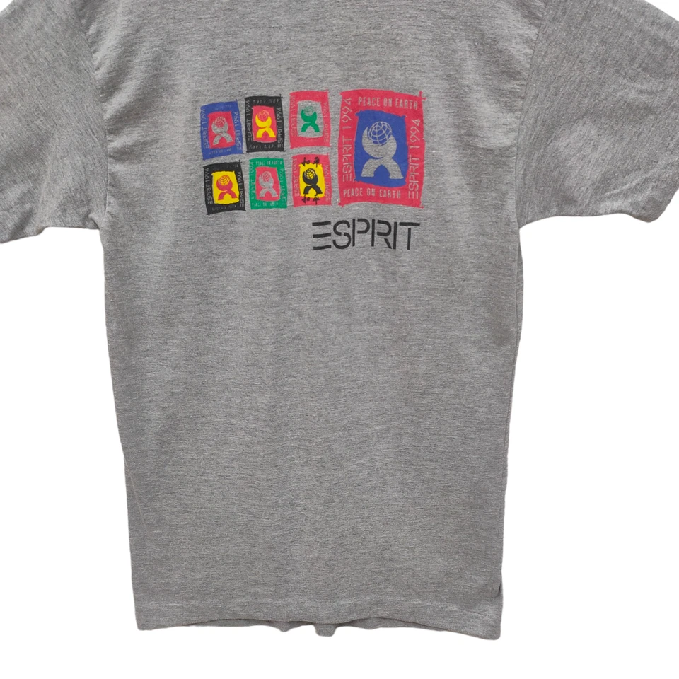 90s Esprit Top Tee Vintage 1994 Esprit Peace on Earth Graphic T-Shirt Gray Large - Image 3 of 4