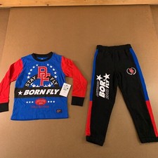 Born Fly Boys Size 6 Red Black Blue 2 Piece Long Sleeve Tee Jogger Set NWT