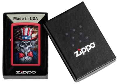 Zippo 46696, Uncle Sam Skull Design, Red Matte Finish Lighter, NEW