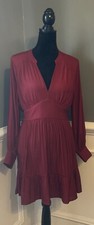 BANANA REPUBLIC NWT burgundy vneck long sleeve elastic waist dress size 8 petite