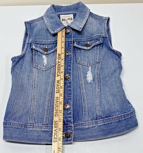 Chaqueta de mezclilla MUDD Chaleco Talla Pequeña Envejecida Med Cuello Lavado Botones Bolsillos - Imagen 5 de 12