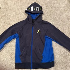 Boys Air Jordan Zip Up Sweatshirt Black/Blue/Lime Size L