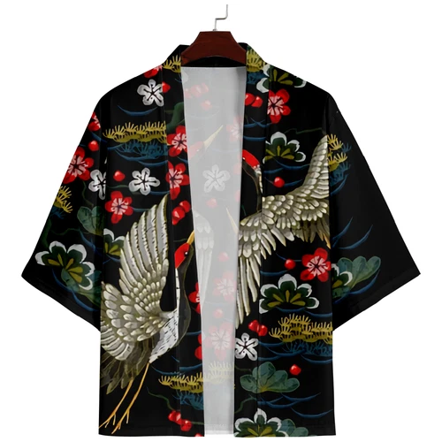Hombres Kimono Japonés Yukata Albornoz Cárdigan Suelto Prendas de abrigo Verano Fino - Imagen 10 de 12