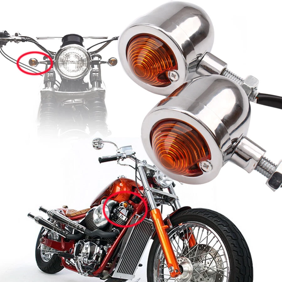4 Chrome Motorcycle Bullet Brake Blinker Turn Signal Tail Light For Harley Honda Foto 4 de 4