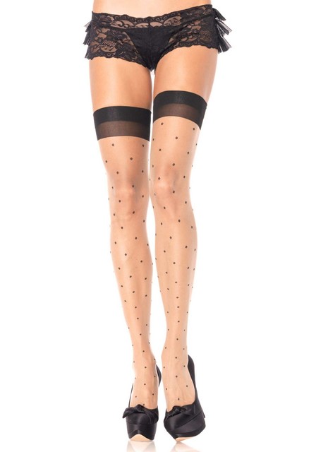 Polka Dot Spandex Sheer Thigh High 