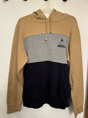 Matix Color Block Hoodie Sweatshirt Black Tan Gray Size M Unisex