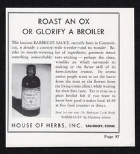 1948 House of Herbs Barbecue Sauce Roast Ox Glorify Broiler Luscious Print Ad