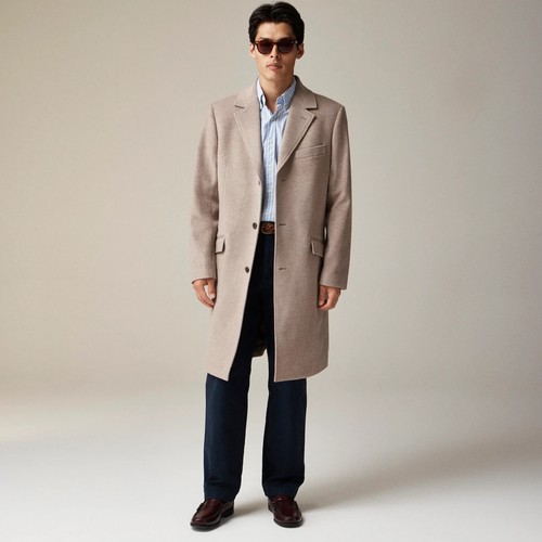 J. CREW Men's Rivington Topcoat in Italian Wool Cashmere Blend, Heather Tan 42R - Picture 2 of 10