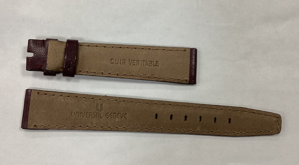 Bracelet De Montre Universal Genève En Cuir Véritable Bordeaux - Largeur 17 Mm