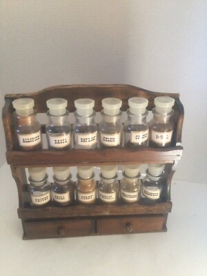 VIntage WOOD Tier SPICE RACK Drawers Hanging Wall Shelf Gourmet Japan 