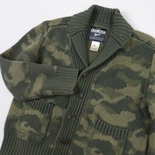 OshKosh B'gosh Camo Cardigan Sweater Boys Kids Size 6 Knit Grandpa Army Green