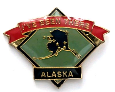 Alaska I ve Been Here Travel Souvenir Pin State Map Big Dipper Stars Red Ribbon