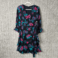 Tahari Dress Women’s 6 Floral Print Faux Wrap Tie Waist V-Neck NWT