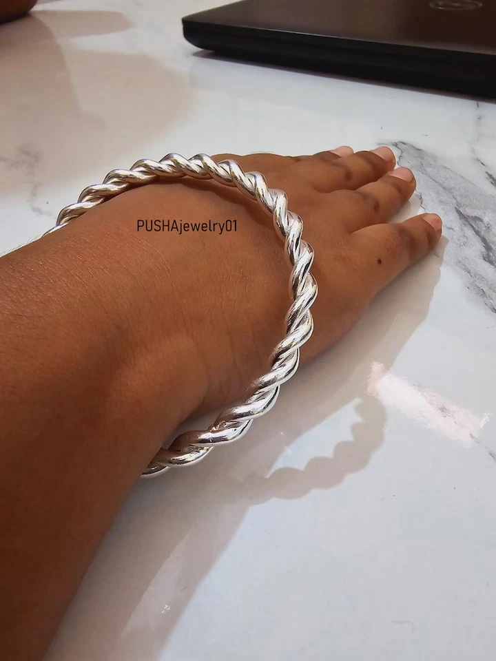 Pure 925 Silver 10mm Rope Twist Bangle Woman Bracelet Heavy Twisted Bangle State - Image 4 of 4