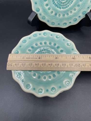 Anthropologie Old Havana Untersetzer 4er Set Mintgrün 4,5" Glasiertes Steinzeug Neu - Bild 8 von 9