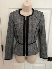 NWOT Women's DKNY Black Gingham Zip Front Blazer Jacket, Size 8