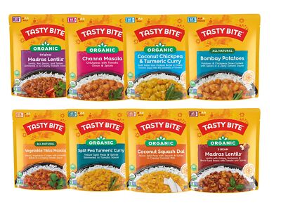 Tasty Bite Variety Pack of 8 Madras Lentils Bombay Potatoes Vegetable Tikka M...