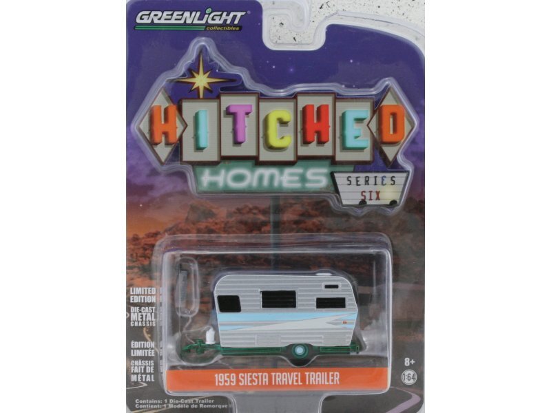 SIESTA Travel Trailer - 1959 - silver / green chase - Greenlight 1:64