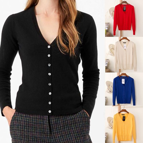 Women V-Neck Cardigan Button Down Long Sleeve Soft Knit Sweater Ladies Size 6-20 - Afbeelding 1 van 7