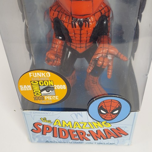 Funko Wacky Wobbler Spider-Man (schwarz) blau Chrome Base 2008 SDCC Marvel Comics