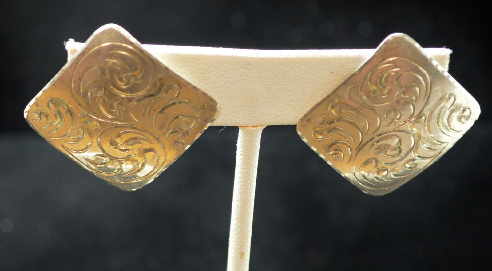 Sterling Silver Large Diamond Shape Detailed Stud… - image 1