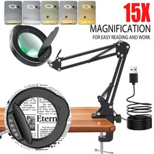 Magnifier LED Lamp 15X Magnifying Glass Desk Table Reading Light w/Clamp Stand