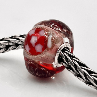 TROLLBEADS Event Mini Barrel LAA 925S Christmas Red Gold Glitter NEW in TB Pouch