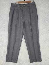 Ermenegildo Zegna Pants Mens 34 Gray Wool Blend Dress Pleated Cuffed Italy