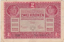AUSTRIA HUNGARY 2 KRONEN  KORONA 1917 Series 7382 PRINT ERR GENENALSEKRETAR aF