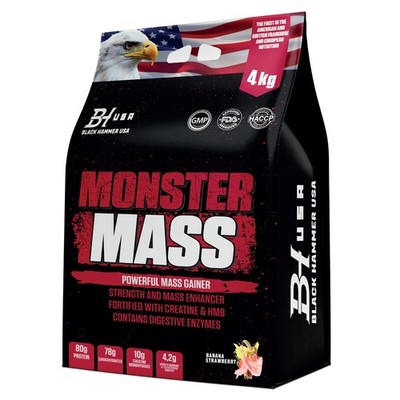 Mass Gainer 4KG BananeErdbeere High Calorie Weight Gain Muscle Black Hammer USA