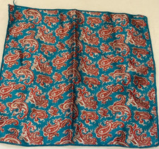 Vintage Teal Red Paisley Pocket Square Retro Classic Mens Handkerchief