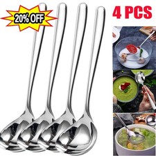 4Pcs Super Big Head Spoons Polished Surface Silver Stainless Steel Soup