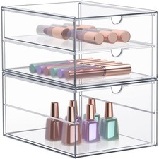 2-Piece Acrylic Makeup Organizer, 3 Drawer Stackable Storage Bins, Clear