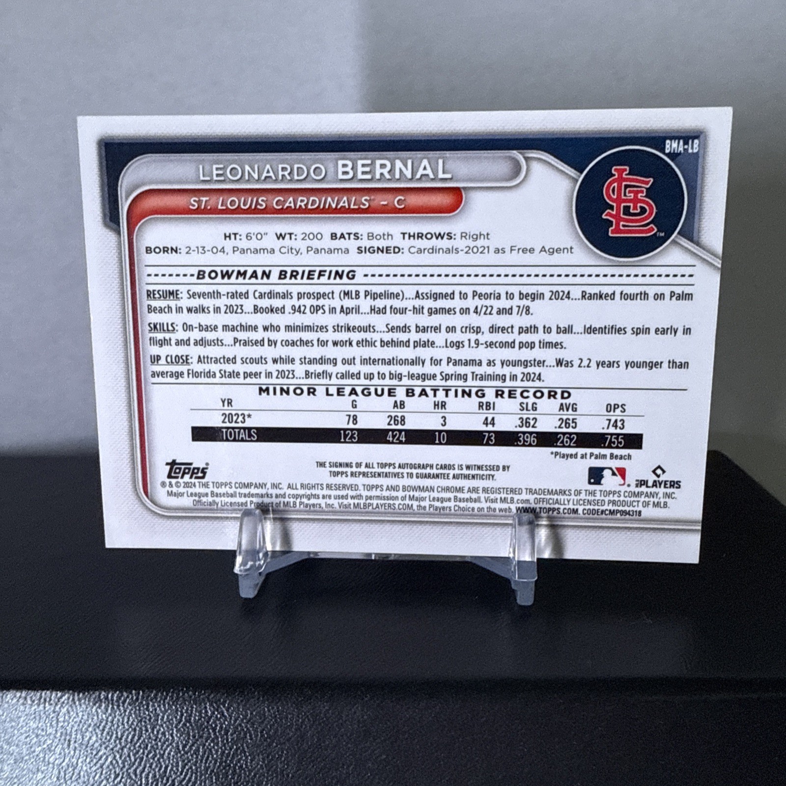 Leonardo Bernal 2024 Bowman Chrome - Mega Box Mojo Auto St Louis Cardinals view 2