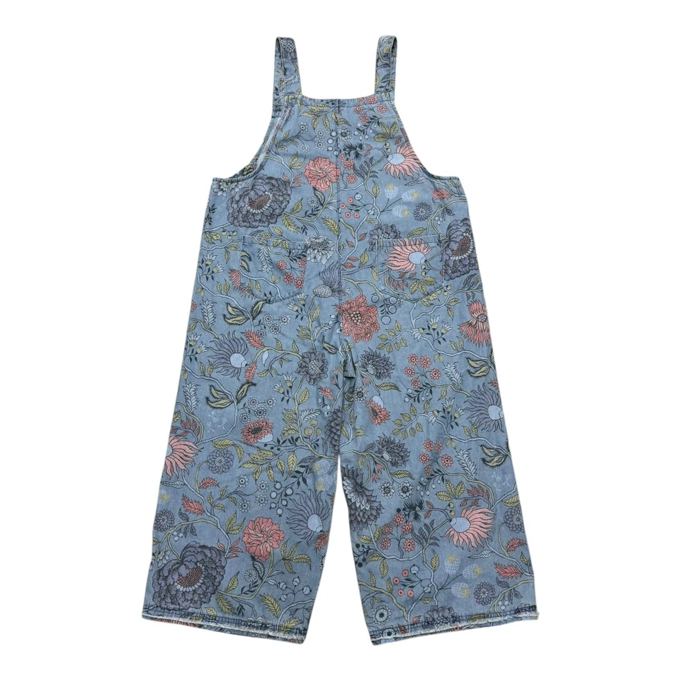 Mono corto de pierna ancha de gran tamaño de mezclilla azul floral caballete para mujer talla mediana Foto 2 de 4