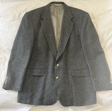 Lands' End Men's Wool Blazer Gray Herringbone 46L Single-Breasted Notch Lapel