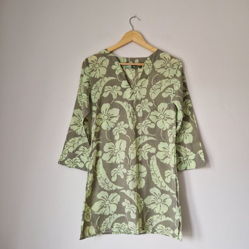 Roxy Quiksilver Green Floral Mini Dress Tunic UK 6-8 Surfer Beach Cover Up Y2K