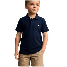 Nautica Polo Shirt Boys Size 10/12 School Uniform Navy Blue Collar Logo NWT