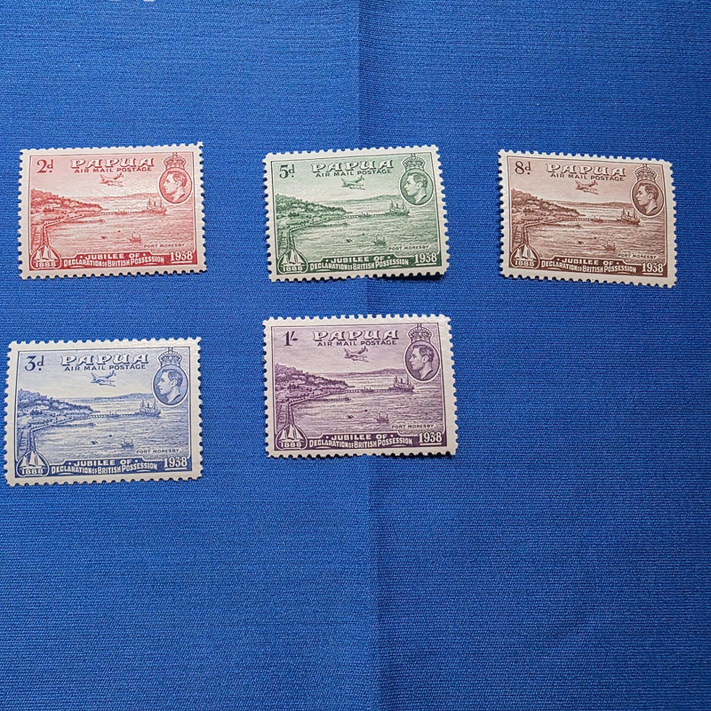 1938 Papua Air Mail Postage Stamp C5-C9, MNH, Jubilee of British Possession set