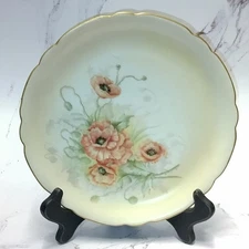 Antique J.P. L. France Hand Painted 6" Plate Signed C. W. Bateman Scalloped Gold