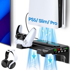 PS5 Wall Mount Kit with Cooling Fan & Charging Station for Console