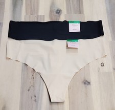 Aqua Intimates Women's Nude Black Colored Microfiber Thong Size Large Lot of 2