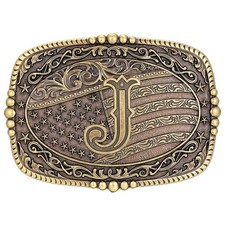 Western Belt Buckles for Men, Initial Letter J Rodeo American Flag Cowboy Bel...