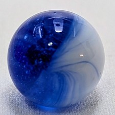 Vintage Translucent Cobalt Blue Opaque White Slag Swirl Patch Marble .61 Inch