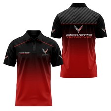 Custom Name VETTE Logo C8 Racing Black Red 3D Polo Shirt Men's Size S-5XL