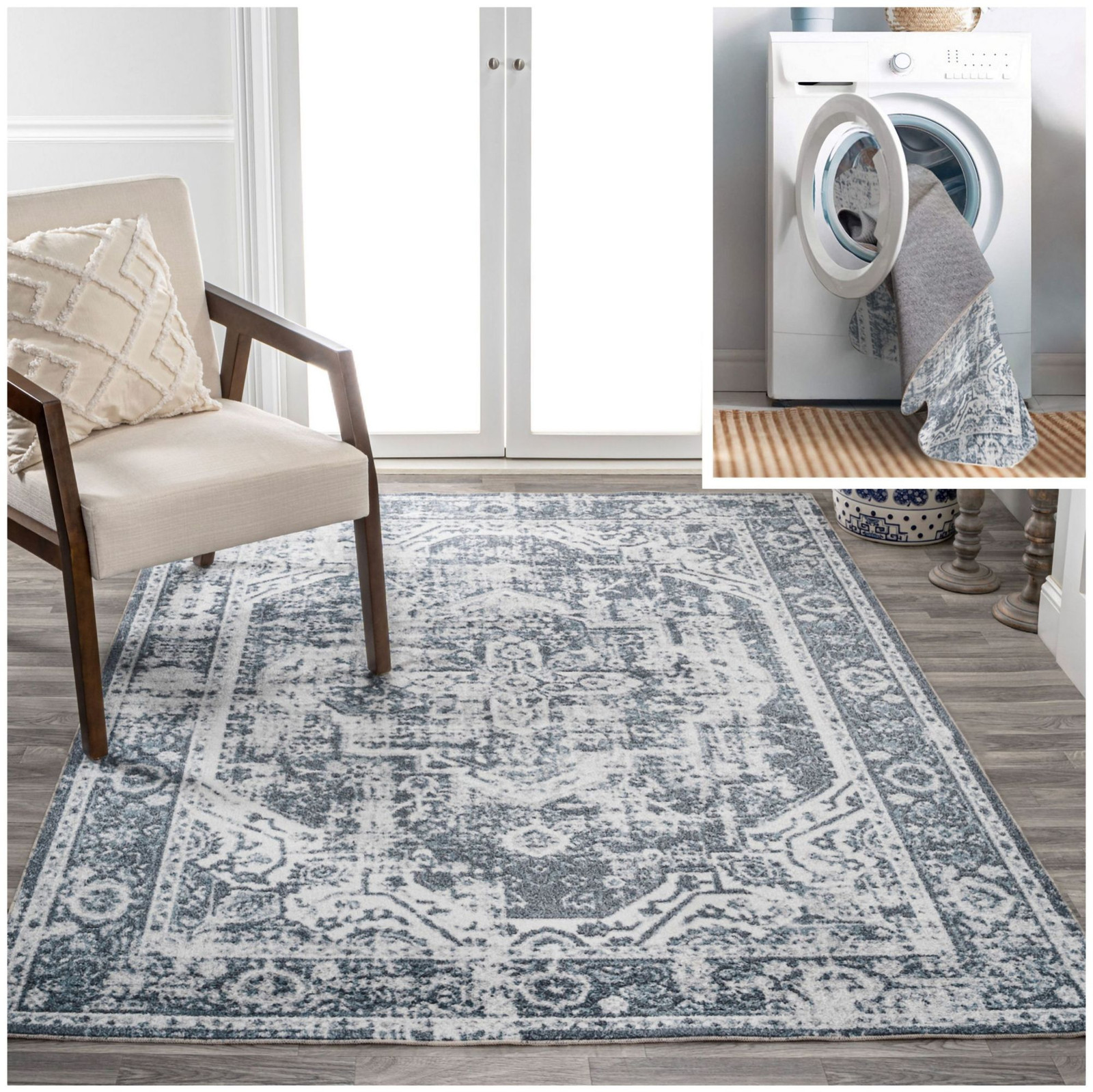 Jonathan Y Washable 3x5 Multicolor Polyester Border Rug